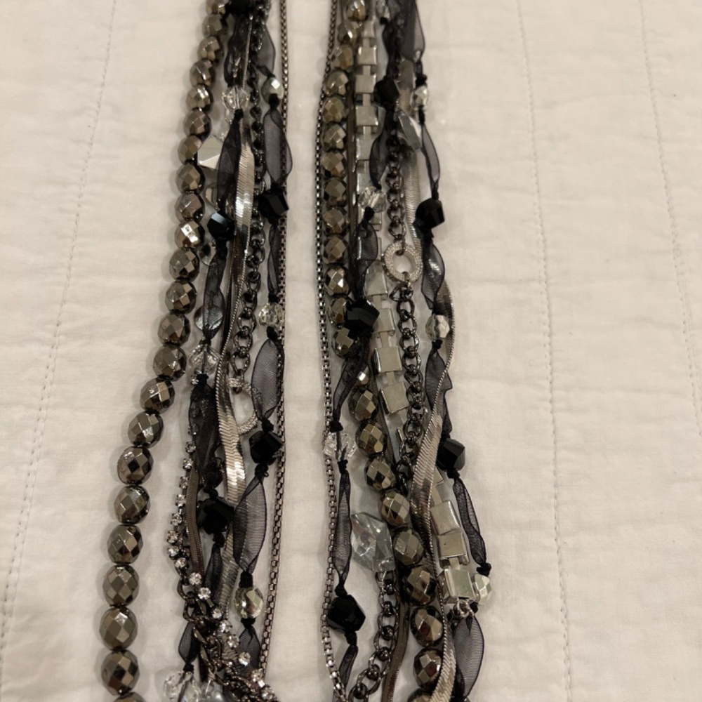 Chico's Joclynne Long Line Multi Strands Beads Rhinestone Chains Necklace - Picture 7 of 13